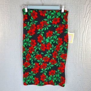 NEW Lularoe Rose Floral Cassie pencil skirt green flowers stretchy Womens Sz XS